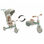 Tricicleta pentru copii Toyz Faro Verde multifunctionala,ultrapliabila,spatar reglabil,scaun moale rotativ,maner parinte detasabil si reglabil in 4 pozitii,centuri de siguranta,roti EVA,pedale detasabile,gentuta inclusa