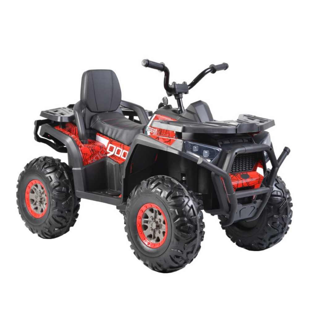 ATV electric pentru copii Novokids Desert Rider Rosu Camuflaj cu acumulator, Faruri luminoase, Roti din Cauciuc EVA, 3-12 ani, maxim 50 kg, 2 Baterii de 12V, Mp3USB, 2 Viteze, Lungime 111 cm, Model Offroad