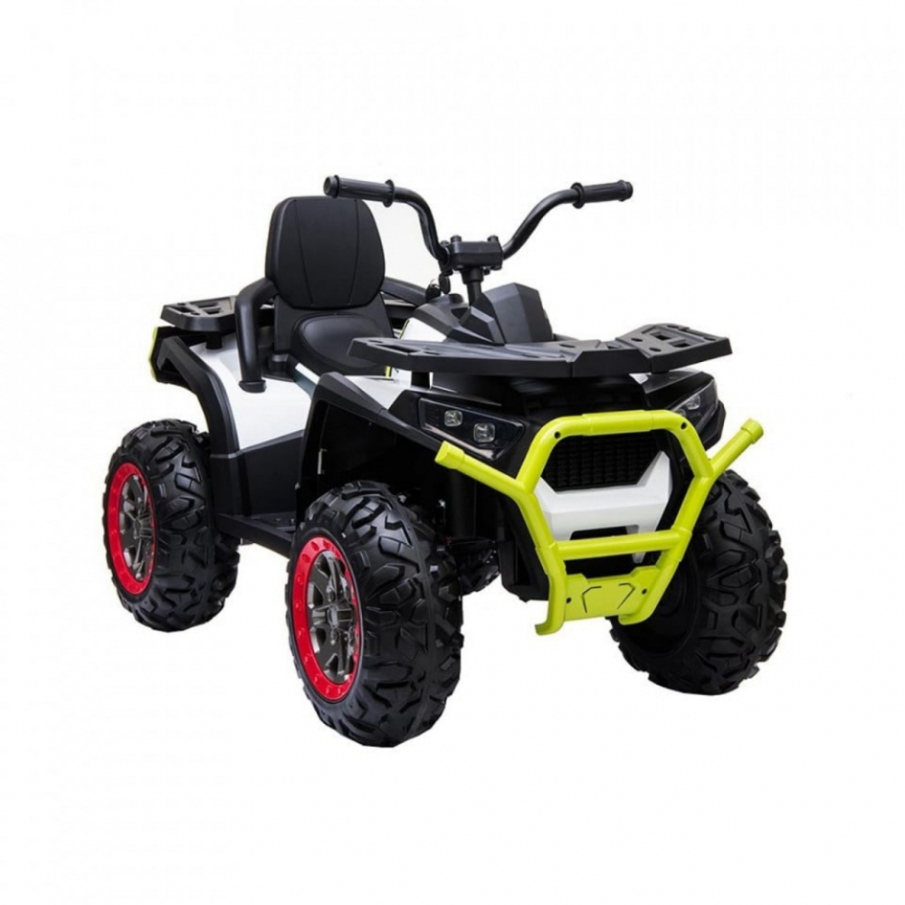 ATV electric pentru copii Novokids Desert Rider Alb cu acumulator, Faruri luminoase, Roti din Cauciuc EVA, 3-12 ani, maxim 50 kg, 2 Baterii de 12V, Mp3USB, 2 Viteze, Lungime 111 cm, Model Offroad