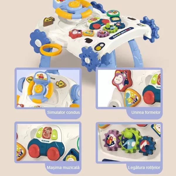 Antemergator multifunctional 5 in 1, cu Volan, ghidon reglabil, Roti antiderapante, angrenaje rotative, dimensiune 40.5 x 43.5cm, Pink Car - 5