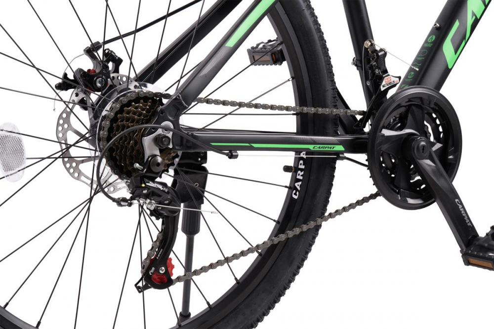 Bicicleta Carpat MTB Montana NegruVerde C2699A, schimbator spate Shimano Tourney TZ 7 viteze, manete schimbator secventiale 21 Viteze, cadru aluminiu, roti 26 inch, frane pe disc mecanice - 3