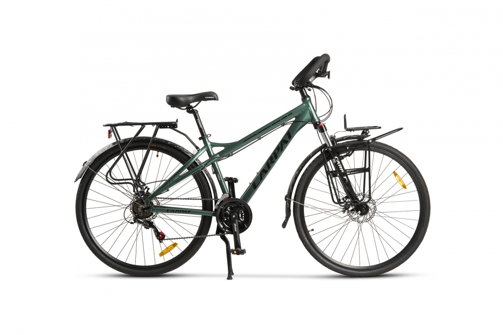 Bicicleta de oras Trekking Carpat VerdeNegru 700C 28 inch, cadru din aluminiu, frane mecanice pe disc