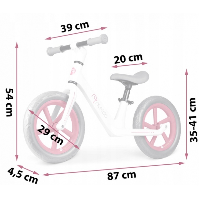 Bicicleta fara pedale pentru copii 87x39x54 cm, roti EVA, Light Flee Nukido Roz-Alb - 4
