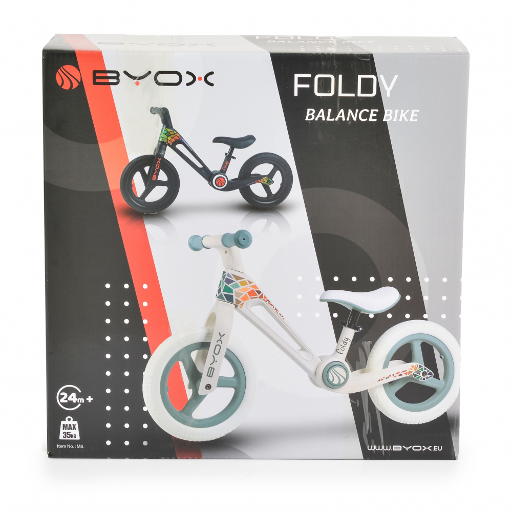 Bicicleta de echilibru fara pedale pentru copii Byox Foldy Black, Design pliabil, Roti 12 inch din PU rezistent, Sezut ergonomic reglabil, Manere confortabile antiderapante, Varsta recomandata 2ani+ - 5