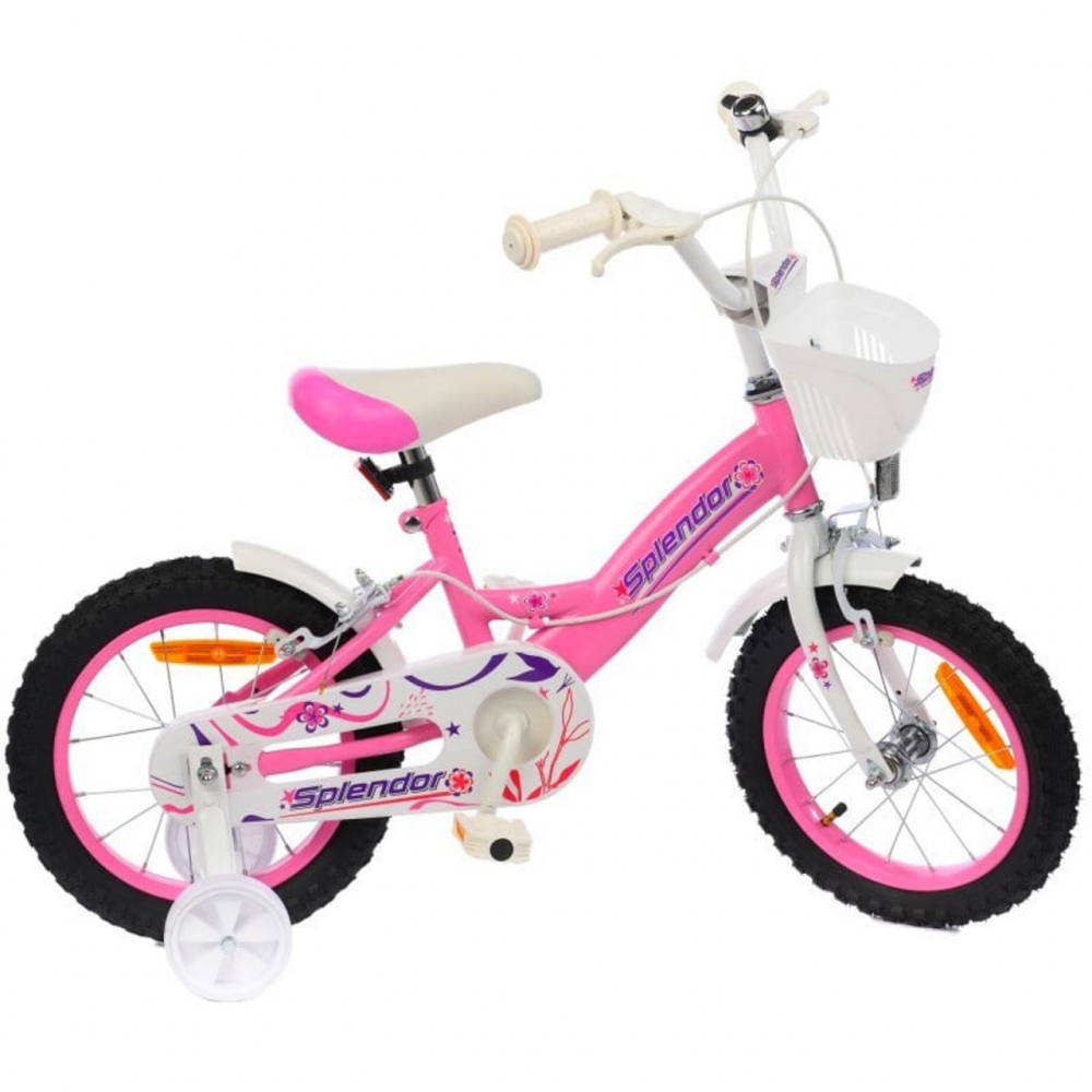 Bicicleta pentru copii Novokids SplendOr Boom Edition Roz, Cosulet, Roti 12 inch, Greutate admisa 30 kg, Cadru otel, Roti ajutatoare, Ghidon reglabil