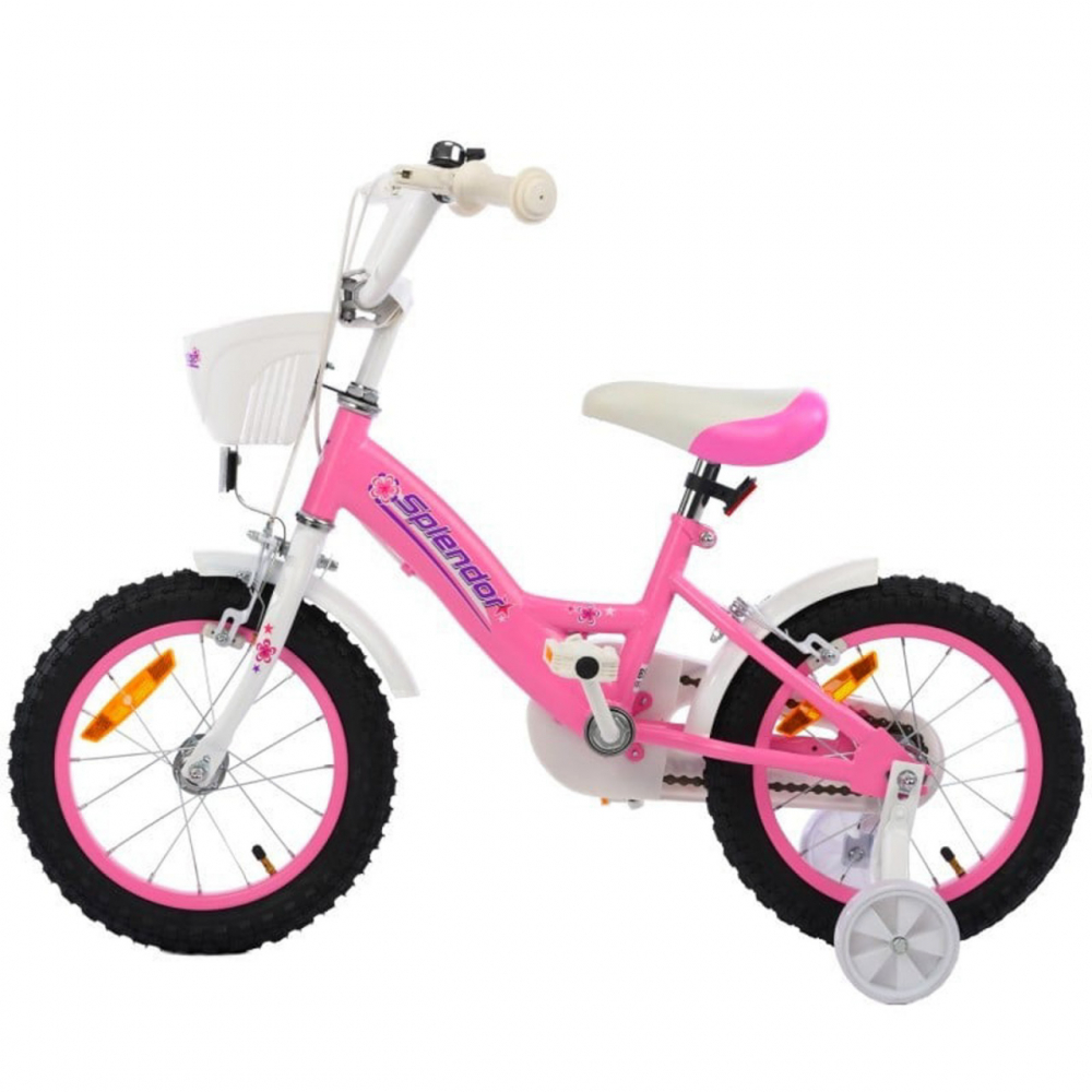 Bicicleta pentru copii Novokids SplendOr Boom Edition Roz, Cosulet, Roti 16 inch, Greutate admisa 35 kg, Cadru otel, Roti ajutatoare, Ghidon reglabil