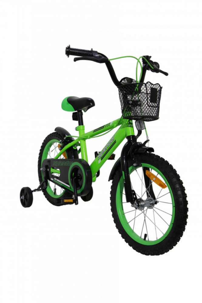 Bicicleta pentru copii Novokids SplendOr Boom Edition Verde, Cosulet, Roti 20 inch, Greutate admisa 50 kg, Cadru otel, Roti ajutatoare, Ghidon reglabil