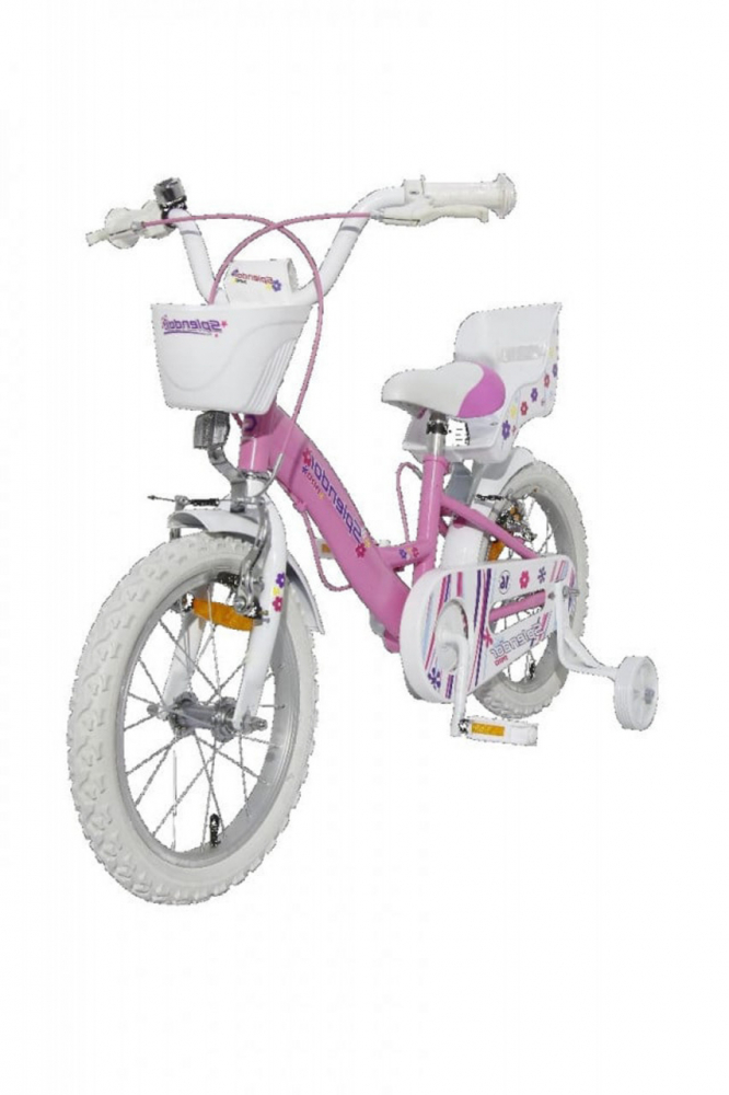 Bicicleta pentru copii Novokids SplendOr PRO Line Edition Roz, Cosulet, Roti 16 inch, Maxim 35 kg, Cadru din otel, Roti ajutatoare detasabile, Ghidon reglabil pe inaltime