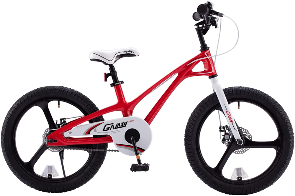 Bicicleta pentru copii Royal Baby Galaxy G1801C 18 inch RosuAlb 5-7 ani, Cadru Magneziu, Frane Disc, Roti Ajutatoare