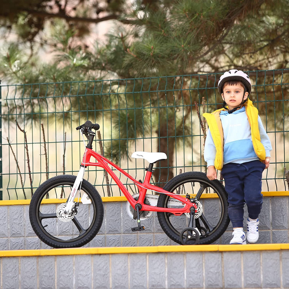 Bicicleta pentru copii Royal Baby Galaxy G1801C 18 inch RosuAlb 5-7 ani, Cadru Magneziu, Frane Disc, Roti Ajutatoare - 4