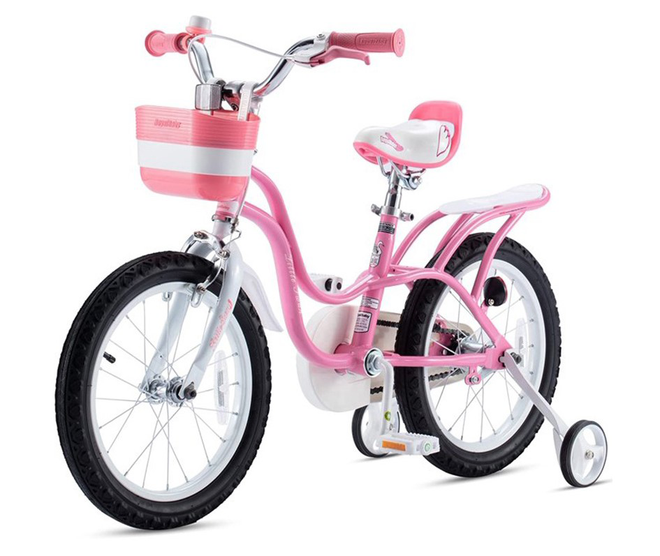 Bicicleta pentru copii Royal Baby Little Swan Roz 12 inch, roti ajutatoare, cosulet, sonerie, varsta 2-4 ani