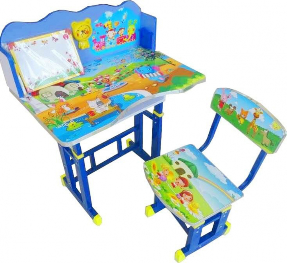 Birou pentru copii Novokids My first desk Albastru din MDF cu jucarii interactive, dimensiuni 68X43X65, cadru metalic - 1