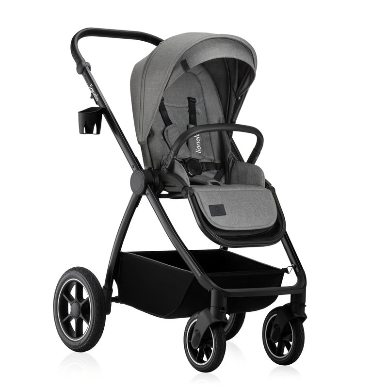 Carucior 3 in 1 Lionelo Meril, cu landou de dimensiune XL, reversibil, cu scoica auto testata ADAC, cu accesorii, pana la 22 kg, conform cu EN1888-1 EN1888-2, EN1466, gri