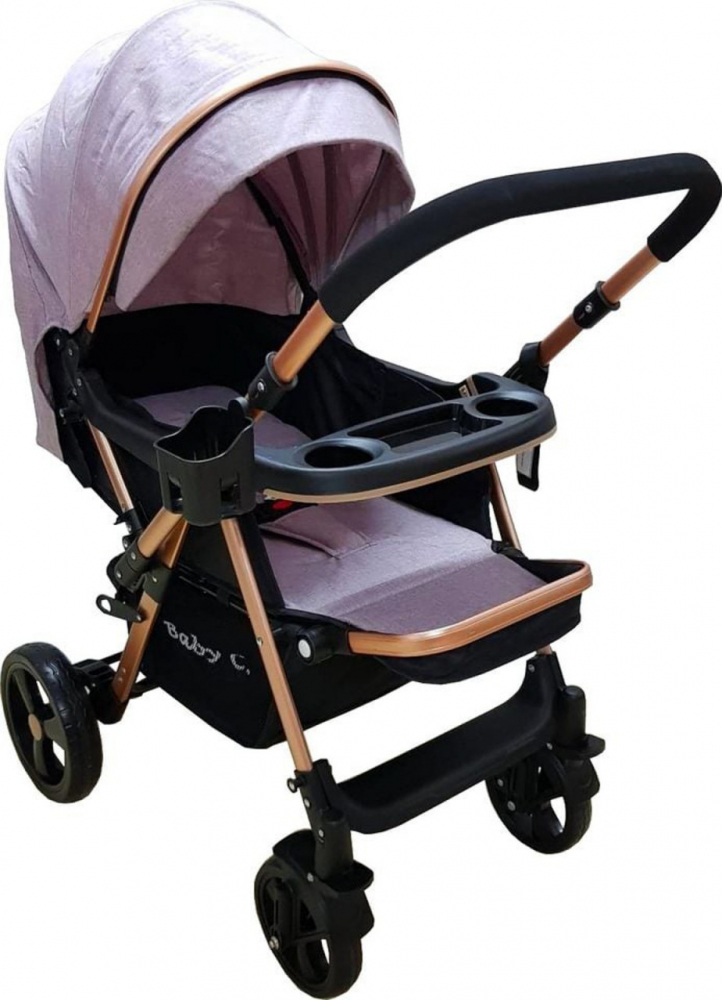 Carucior pentru copii Baby Care PRO 511 Gri, Cadru aluminiu, Maner reversibil, Spatar reglabil in 5 trepte, Amortizoare, Frana picior, Pliabil