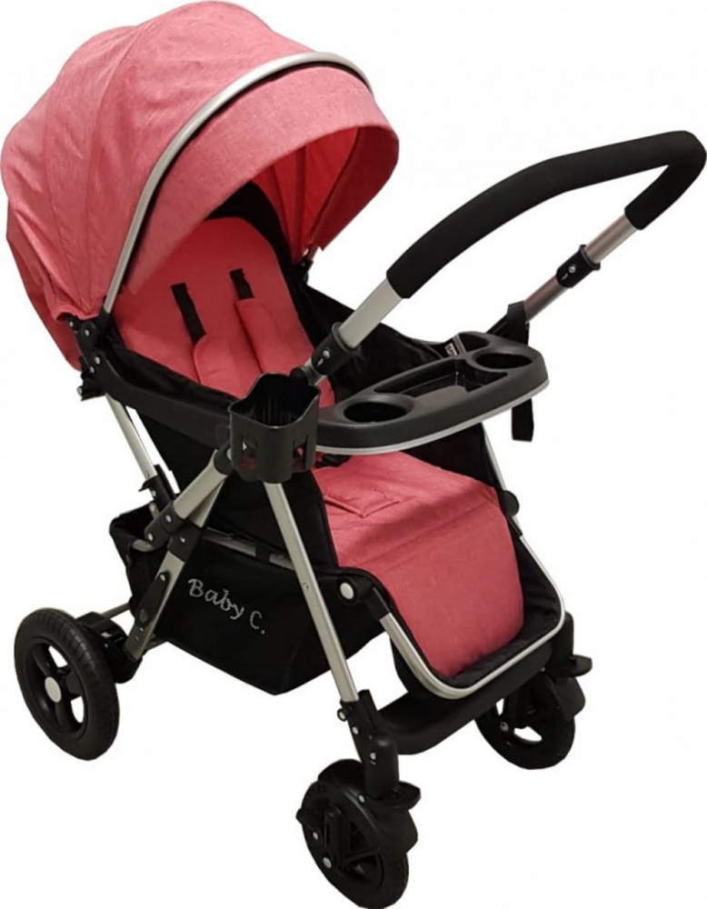 Carucior pentru copii Baby Care PRO 511 Rosu, Cadru aluminiu, Maner reversibil, Spatar reglabil in 5 trepte, Amortizoare, Frana picior, Pliabil