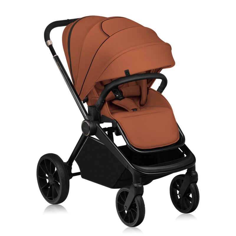 Carucior pentru copii sport Lionelo Mika Plus Maro, Cadru din aluminiu, Copertina XXL, Spatar reglabil in 3 pozitii, Cu accesorii, Pana la 22 kg, 6-48 luni, EN1888-1, EN1888-2 EN1466