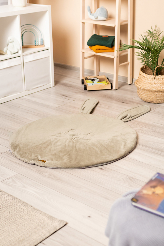 Covoras din catifea cu doua fete pentru camera copii diametru 90cm Sensillo Velvet Bunny Beige - 4