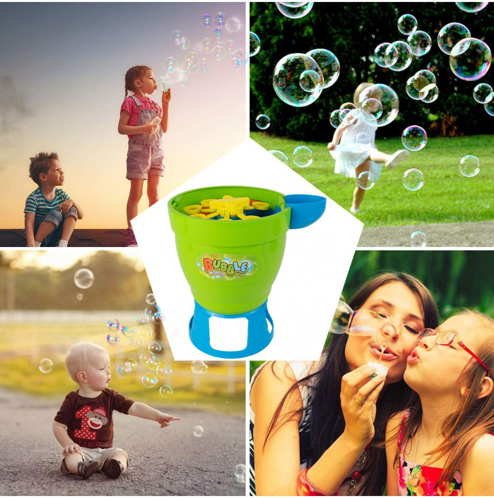 Jucarie generatoare de baloane din sapun, cu baterii, 8 orificii de redare, si lichid inclus, Blue Barrel - 4