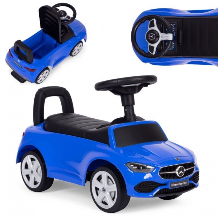 Masinuta pentru copii Ecotoys Mercedes C Class Albastru fara pedale, volan interactiv cu sunete, varsta 1-3 ani