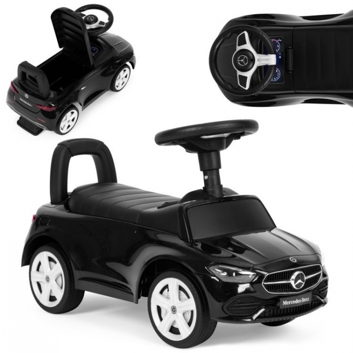 Masinuta pentru copii Ecotoys Mercedes C Class Negru fara pedale, volan interactiv cu sunete, varsta 1-3 ani