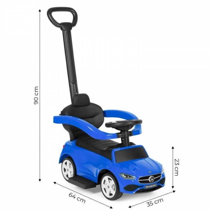 Masinuta pentru copii Ecotoys Mercedes C Class Albastru cu maner de impins, volan interactiv cu sunete, varsta 1-3 ani - 2