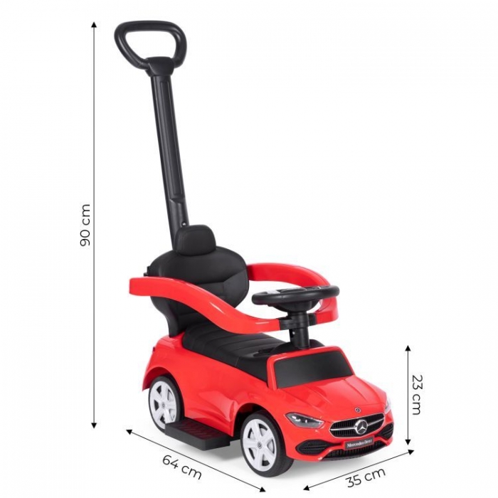 Masinuta pentru copii Ecotoys Mercedes C Class Rosu cu maner de impins, volan interactiv cu sunete, varsta 1-3 ani - 2