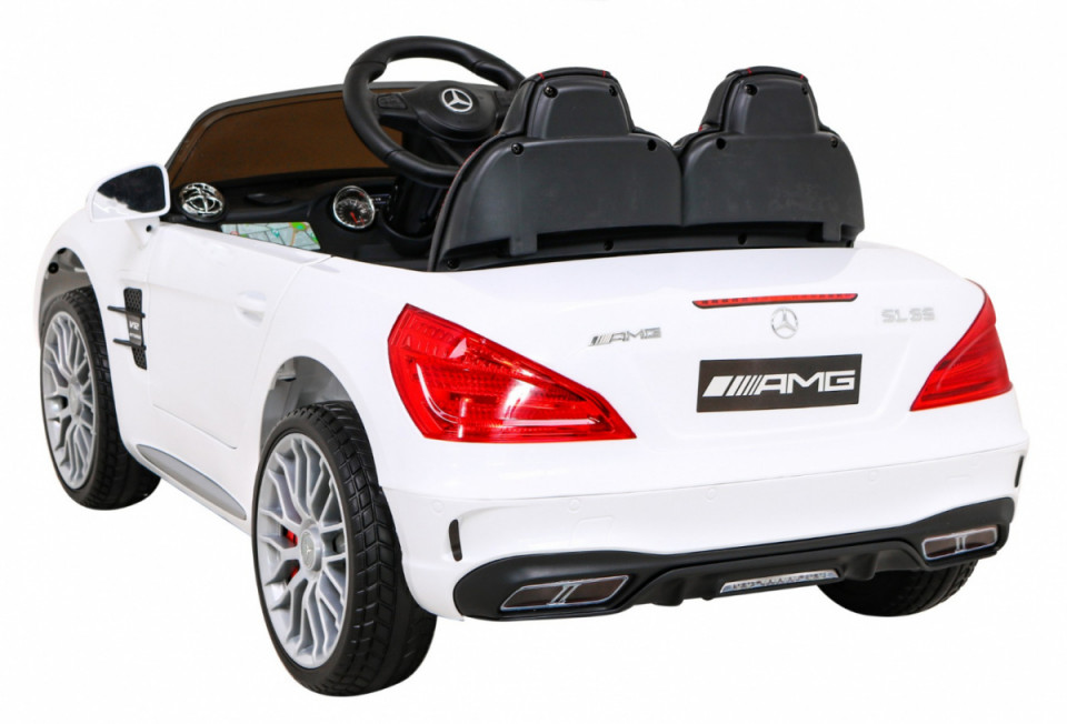 Masinuta electrica Mercedes Benz AMG SL65S alb cu 2 motoare, acumulator 12V, roti din spuma EVA, deschidere usi, scaun piele, lumini Led - 6