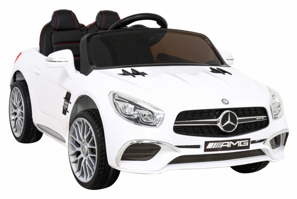 Masinuta electrica Mercedes Benz AMG SL65S alb cu 2 motoare, acumulator 12V, roti din spuma EVA, deschidere usi, scaun piele, lumini Led - 11