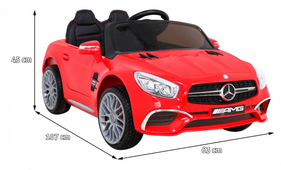 Masinuta electrica Mercedes Benz AMG SL65S rosu cu 2 motoare, acumulator 12V, roti din spuma EVA, deschidere usi, scaun piele, lumini Led