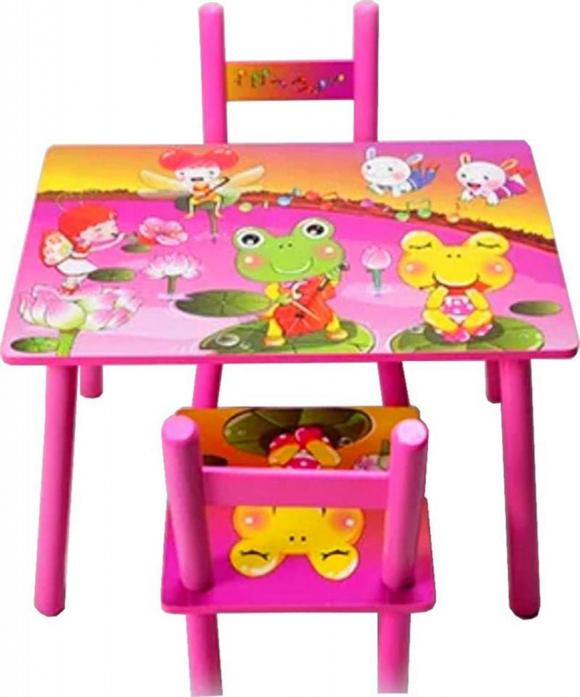 Masuta copii din MDF cu doua scaune Novokids My first table, dimensiuni 59X39X40, suprafata lucioasa, Roz