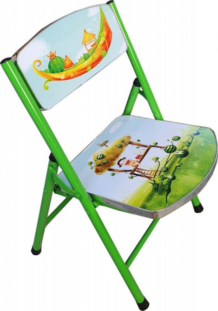Masuta pliabila pentru copii din MDF Novokids Round folding table Cu doua scaune pliabile, Diametru 60 cm, 2 niveluri de inaltime, Suprafata lucioasa, Model alfabet Verde - 2