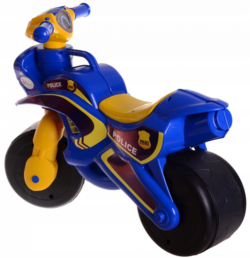 Motocicleta copii fara pedale Police Music 013957 Albastru Galben, prevazuta cu butoane pentru efecte sonore, ghidon inalt, Inaltimea scaunului 29 cm - 3 | YEO