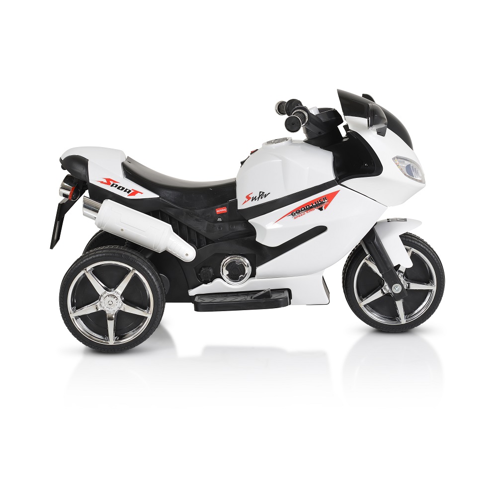 Motocicleta pentru copii, Moni, cu acumulator, MP3USB, faruri luminoase, baterie 6V7Ah dimensiune 88 x 45 x 52 cm, Comet White
