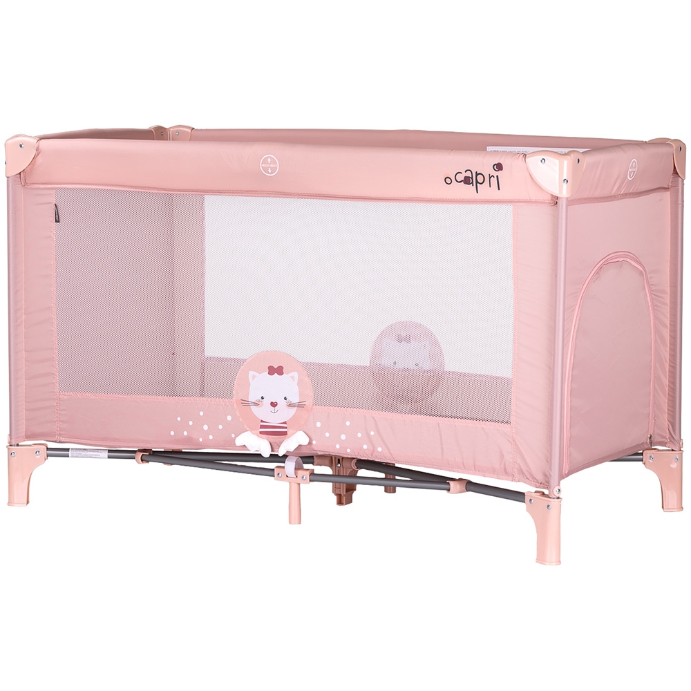 Patut pentru copii Chipolino Capri Cat Pink pliabil, saltea pentru nivelul inferior, intrarea laterala, buzunare laterale, geanta transport, standardul EN716-1 , greutate suportata 15 kg