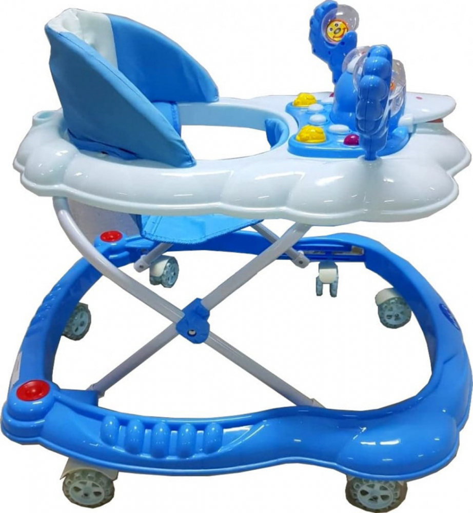 Premergator pentru copii Baby Care Ratusca Albastru, Reglabil in 3 Trepte, Pliabil, 8 Roti, Cu Melodii