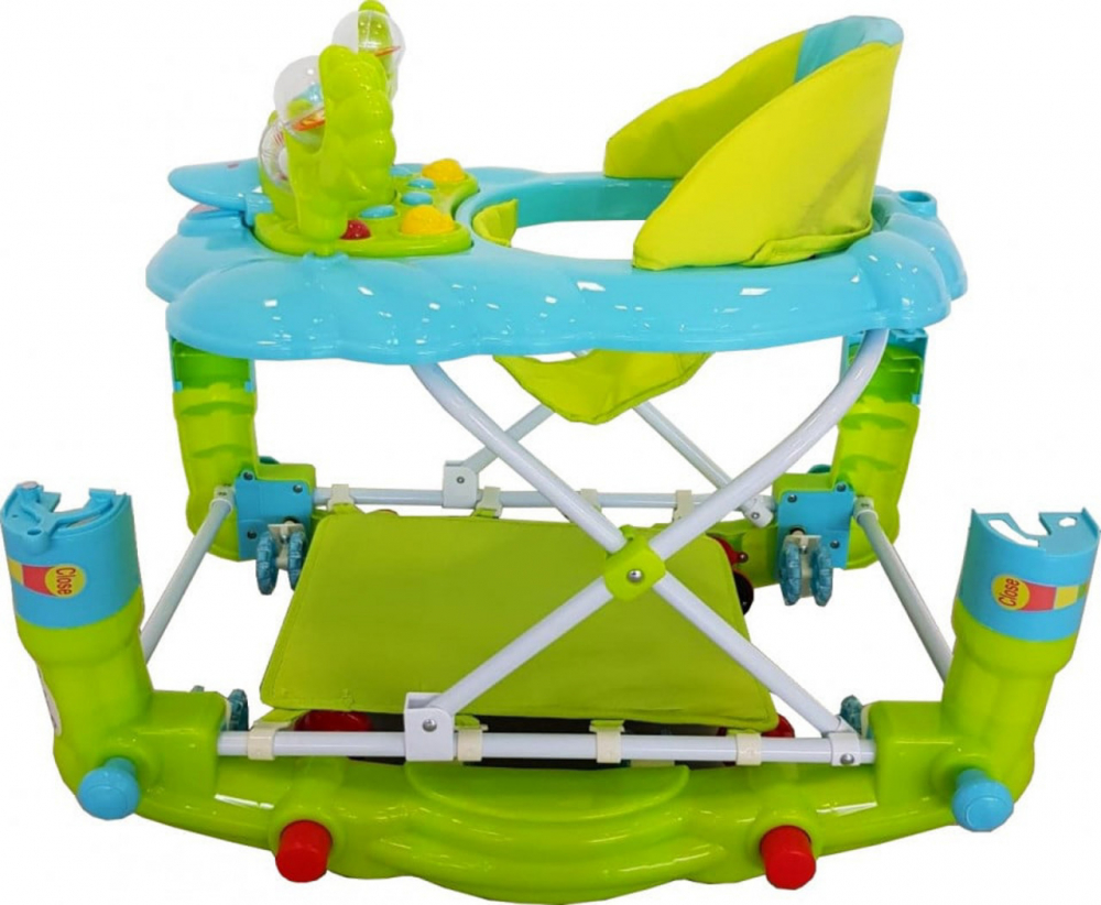 Premergator pentru copii Baby Care H914 Ratusca Verde Turquoise cu roti din silicon, melodii si functie balansoar