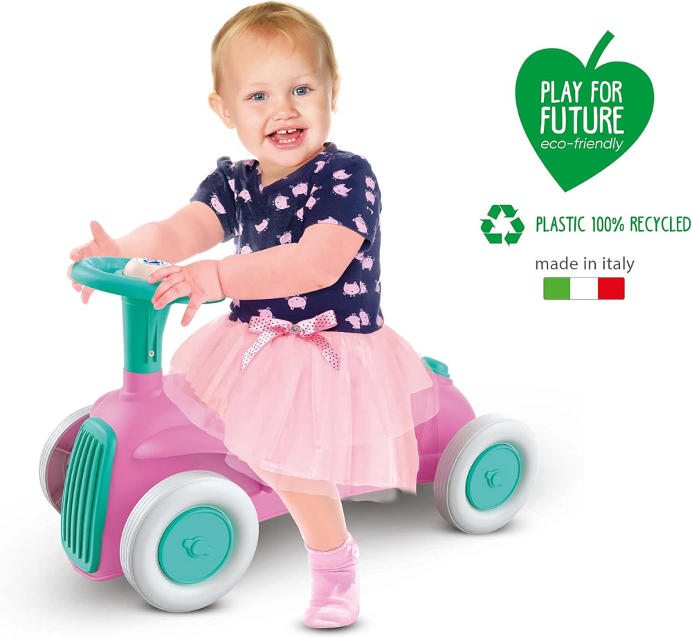 Masinuta pentru copii Ride-On Vintage roz, fara pedale, actionata cu picioarele, realizata din plastic reciclat, pentru copii incepand cu varsta de 12 luni - 3 | YEO