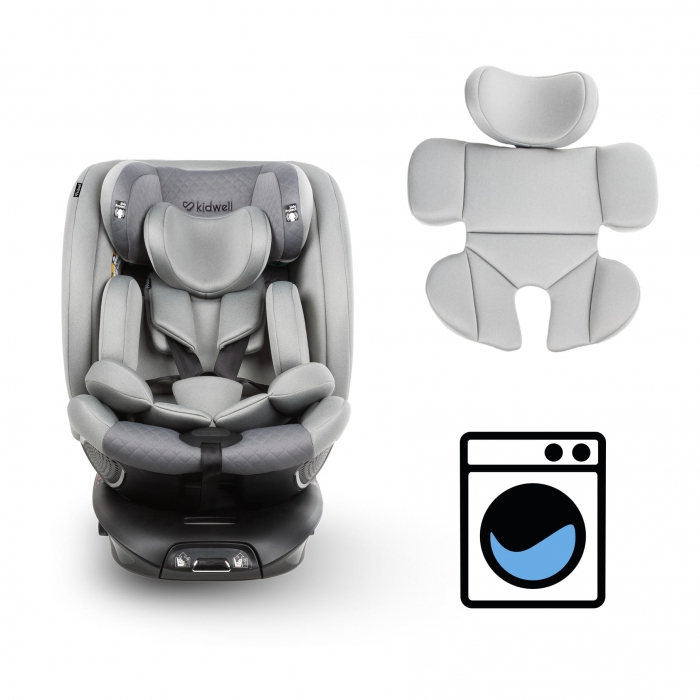 Scaun auto Kidwell GoCar Gri cu isofix, grupa 40-135 cm, i-Size, omologare R129, rotativ 360, protectie laterala ASP - 5