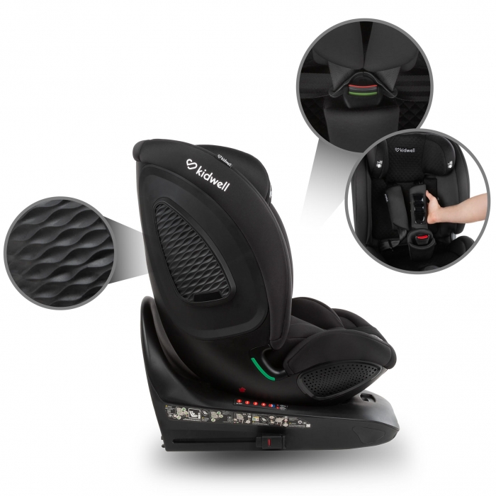 Scaun auto Kidwell GoCar Negru cu isofix, grupa 40-135 cm, i-Size, omologare R129, rotativ 360, protectie laterala ASP - 3