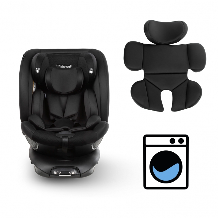 Scaun auto Kidwell GoCar Negru cu isofix, grupa 40-135 cm, i-Size, omologare R129, rotativ 360, protectie laterala ASP - 5