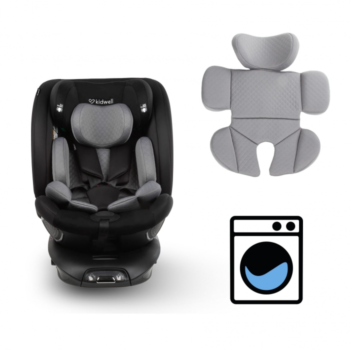 Scaun auto Kidwell GoCar Negru-Gri cu isofix, grupa 40-135 cm, i-Size, omologare R129, rotativ 360, protectie laterala ASP - 5