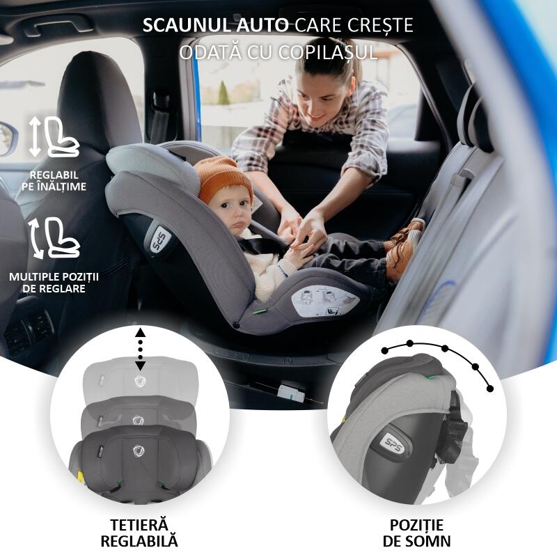 Scaun auto iSize 40-150 cm Coccolle Nyota Moonlit grey+Coccolle Parasolar auto cu ventuze - 6