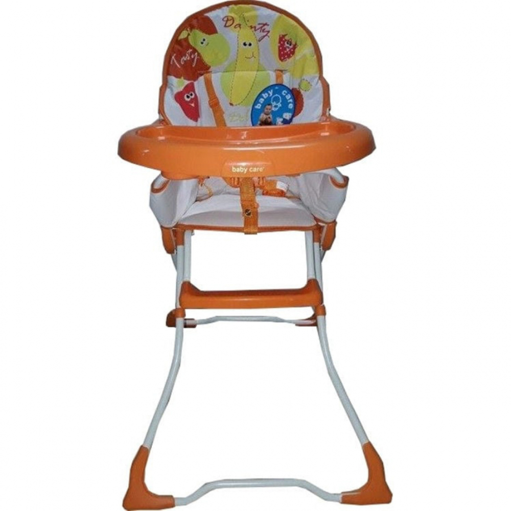 Scaun de masa pentru copii Baby Care Portocaliu, pliabil, centura de siguranta, sezut confortabil, masuta detasabila