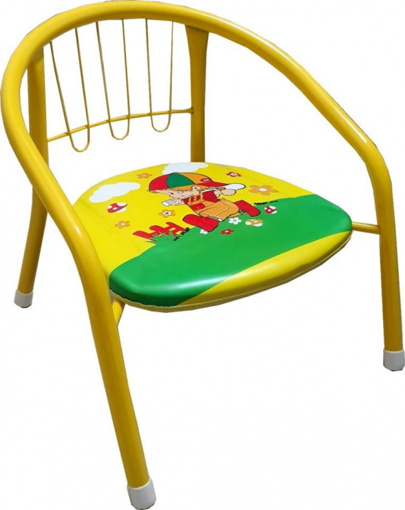 Scaun metalic pentru copii Novokids Little Chair Galben, Sezut moale cu sunete, Interior si exterior, Dimensiuni 36x36x34 cm, Vopsea lucioasa