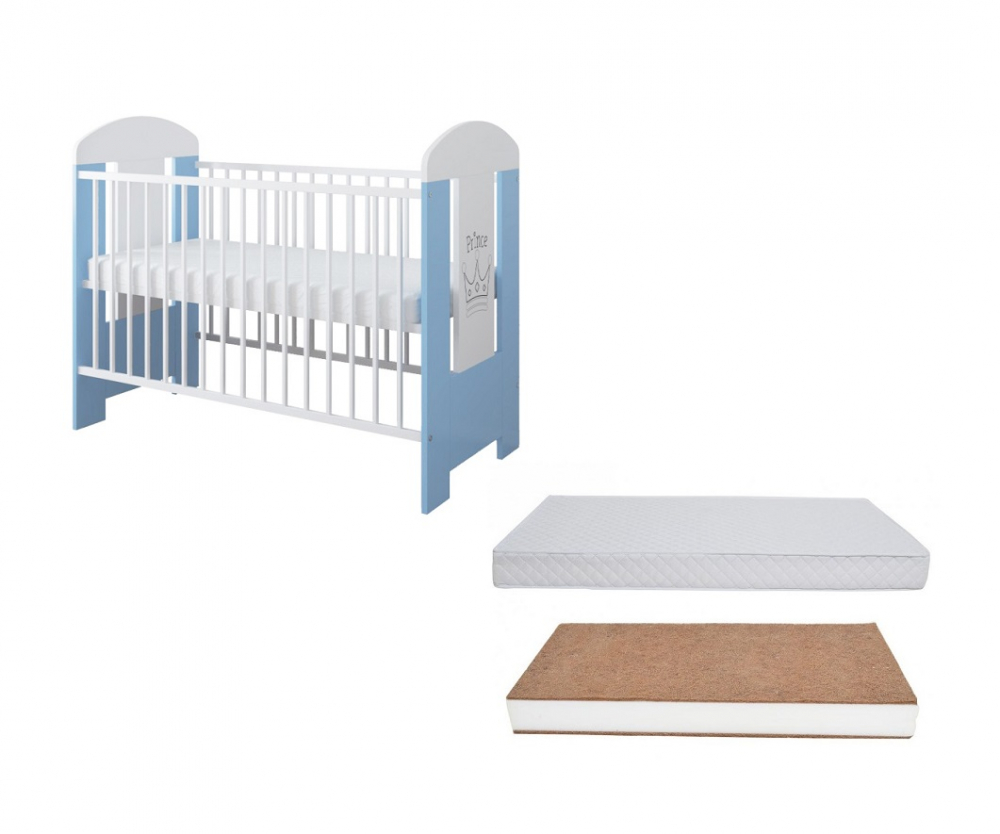 Set Patut din lemn cu inaltime saltea reglabila pe 3 nivele Ptilou Blue Prince + Saltea cocos 10 cm - 7
