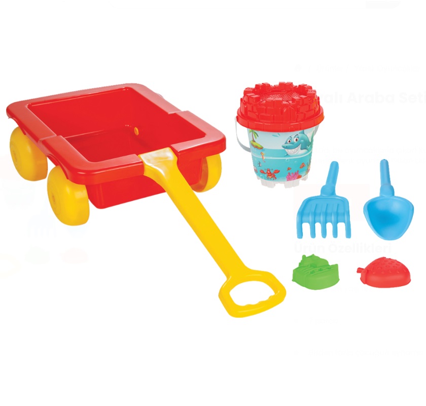 Set carucior pentru copii cu galetusa,jucarii de nisip si unelte Pilsan Carriage Red
