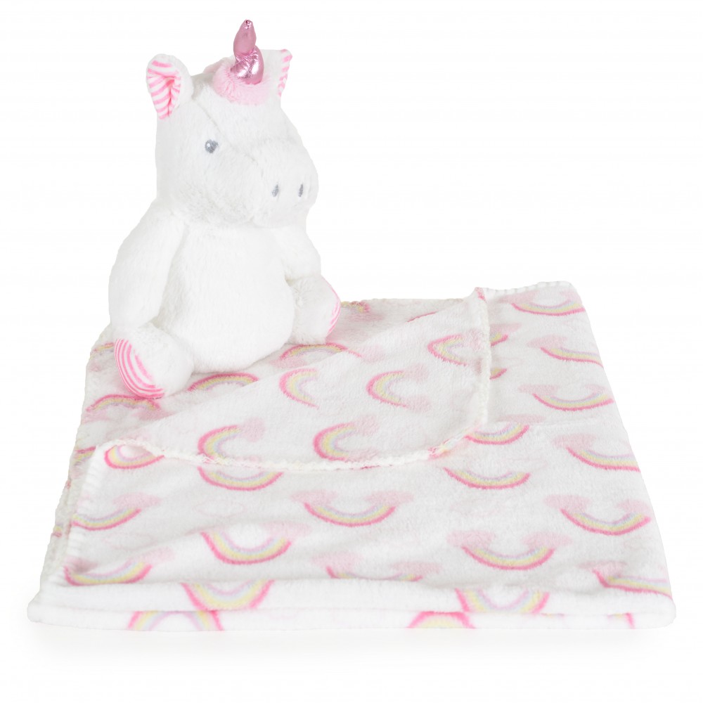 Set Paturica 90x75cm si Jucarie din plus 23cm pentru copii Cangaroo Rainbow Unicorndin material moaleideala pentru carucior sau patut
