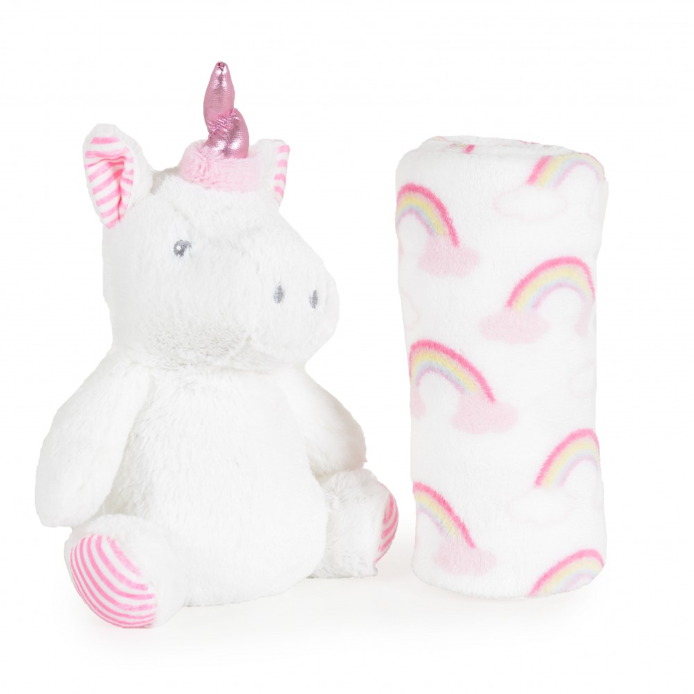 Set Paturica 90x75cm si Jucarie din plus 23cm pentru copii Cangaroo Rainbow Unicorn,din material moale,ideala pentru carucior sau patut - 1 | YEO