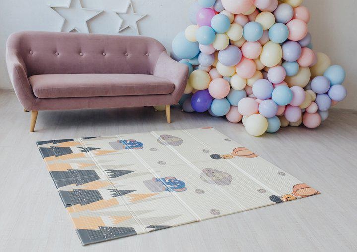 Tarc de joaca 120 x 180 cm, cu cadru metalic, pereti din plasa inaltime 65 cm, cu poarta de acces, covoras spuma cu doua fete, 4 inele ajutatoare si 100 de bile incluse, Playfence Grey - 6