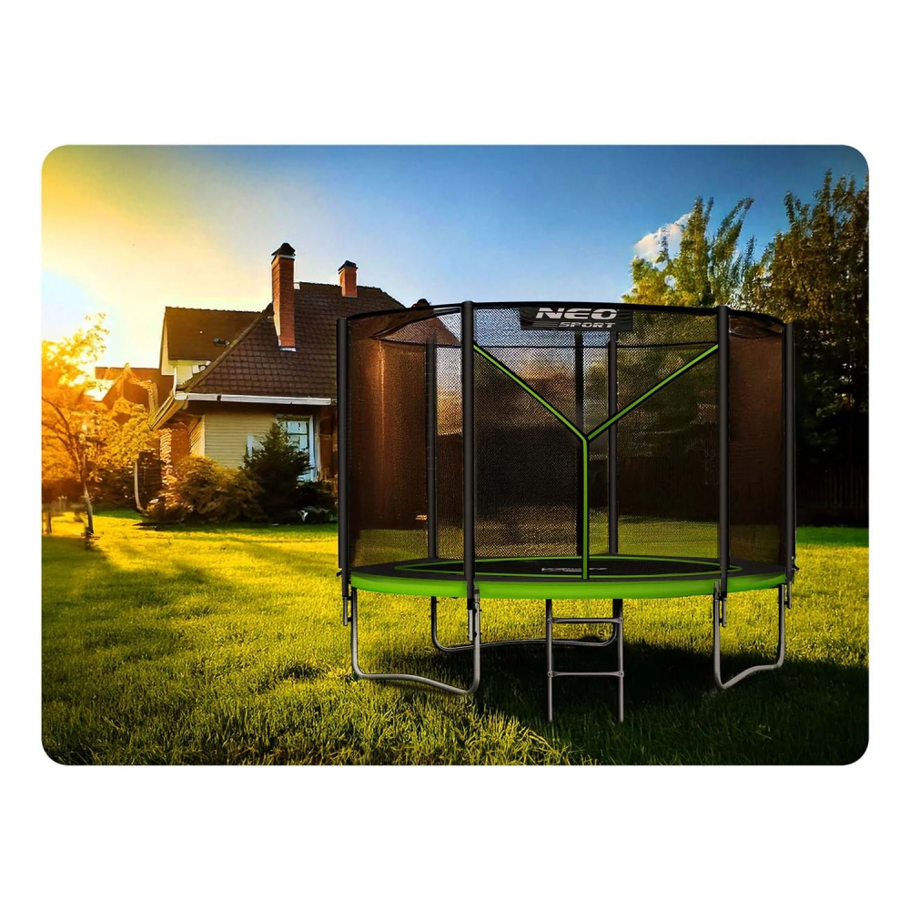 Trambulina de gradina pentru copii, Neo Sport, cu scara metalica si plasa de protectie inchisa cu fermoar, 6FT183cm Verde - 2 | YEO
